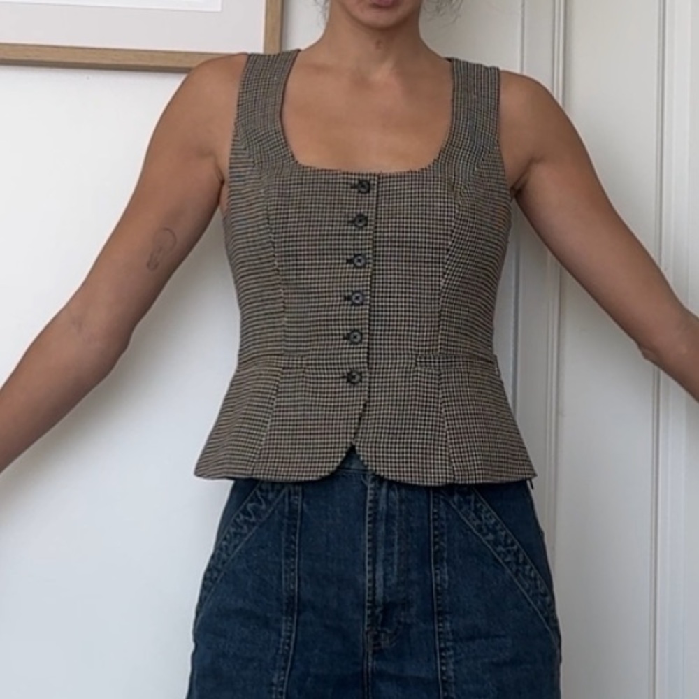 Reformation Delanie Houndstooth Checkered Blouse Vest - Gingham - size 2